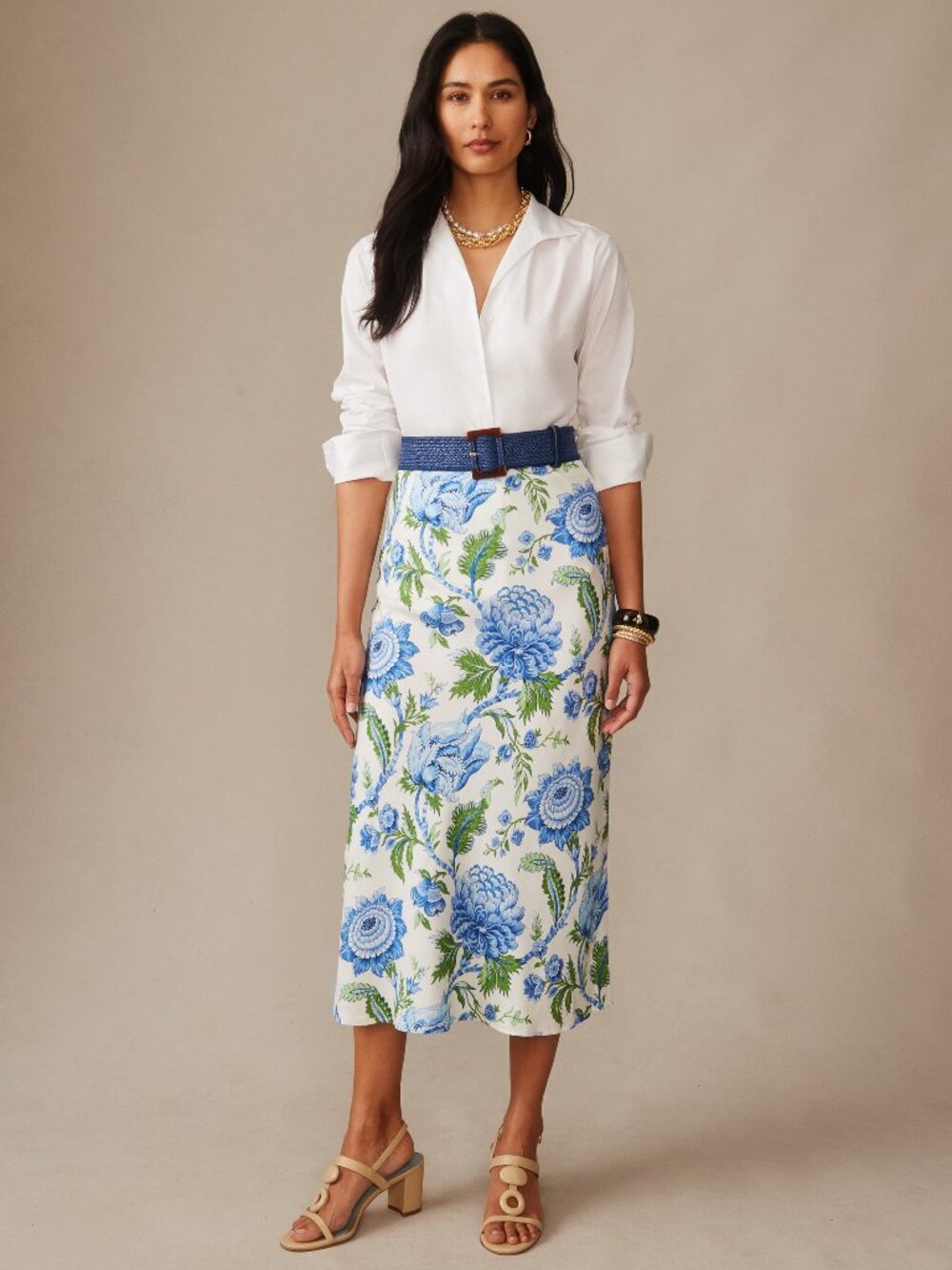 J McLaughlin Adelyn Silk Blend Skirt in Cerulean Gard - Off White/Blue/Green NEW